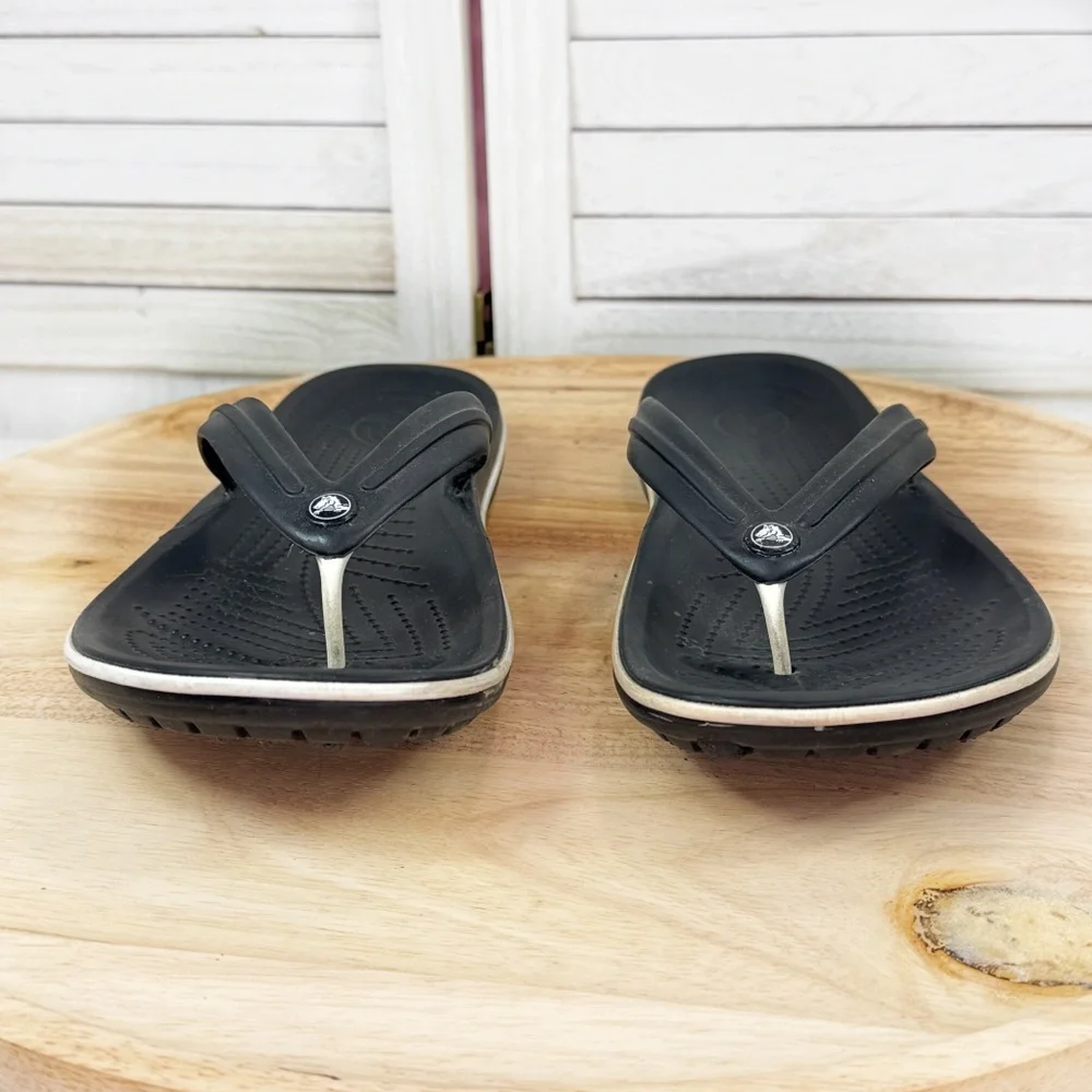 Crocs Crocband Flip Flop Thong Sandals Black White Mens 8 Womens 10‎